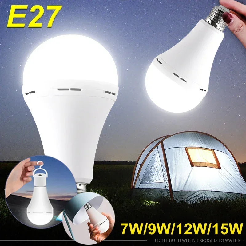 Power Outage Light - 7-15 ワット LED キャンプライト高輝度充電式緊急電球防水調節可能なポータブル吊りテントランプ釣り